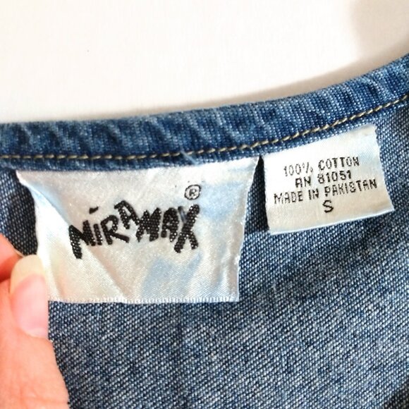 Mira Max Women's Blue Jean Embroidered Short Sleeve Button Up Shirt S Small - Picture 7 of 7